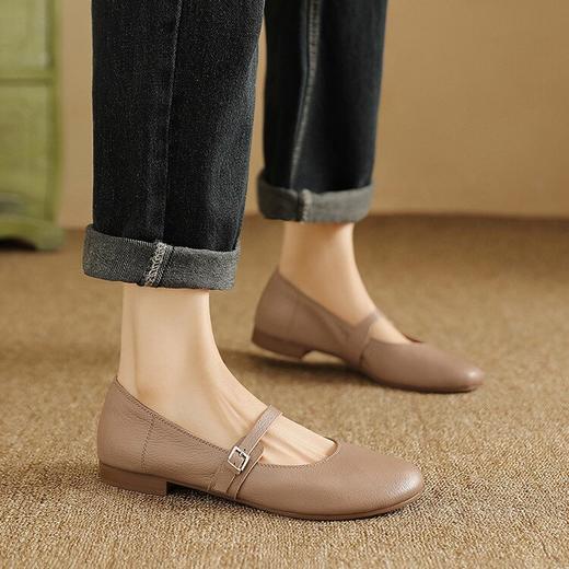 【预售5天】复古一字带软底软面豆豆鞋中跟四季款英伦风平跟单鞋LG&608-1115 商品图4