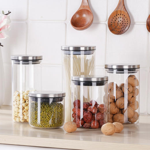 【高硼硅储物罐】不锈钢胶盖密封零食糖果坚果杂粮储藏罐耐热玻璃罐密封罐玻璃家用厨房带盖现代简约五谷罐防腐防潮不串味 商品图1