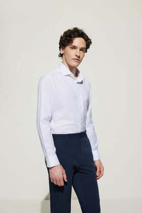 G2000男装SS25商场款【免烫防皱/棉质桑蚕丝】人字纹长袖衬衫51121642