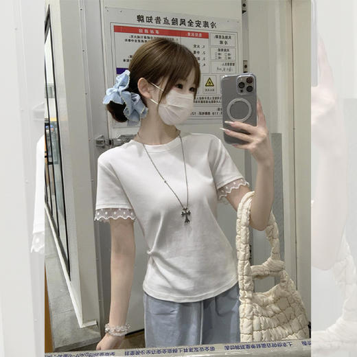<曾小咸推荐>  蕾丝袖边拼接纯棉短袖T 日常109/件 活动价79.99/件！！ 商品图2