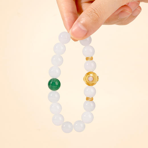 五行“喜金”系列 百财聚来 天然白玉石手链串 商品图2