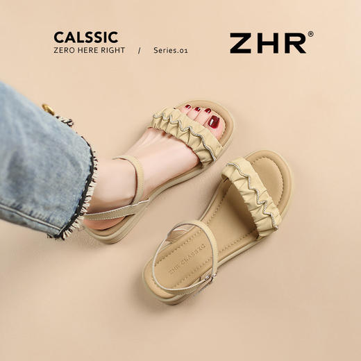 ZHR粗跟凉鞋女2025新款夏季外穿真皮软底上班不累脚水钻凉拖鞋 商品图9