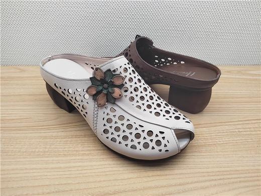 豪行夏季新款23292301真皮休闲中跟女凉鞋拖鞋凉拖 商品图3