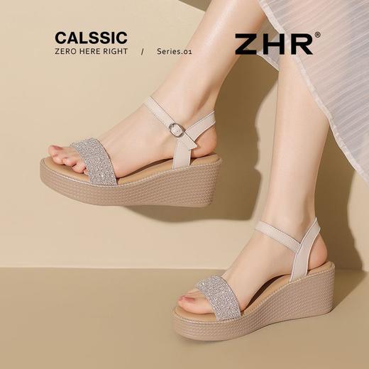 ZHR则则水钻坡跟凉鞋2025新款一字带厚底女鞋法式洋气凉鞋ins气质 商品图8