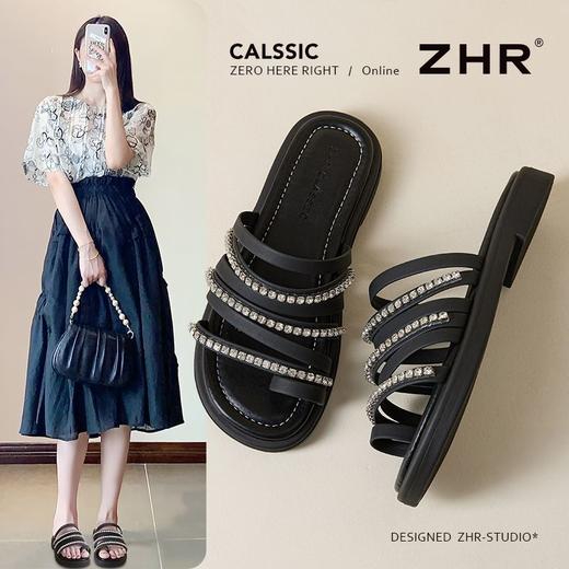 ZHR则则水钻平底夹趾拖鞋女鞋2025夏季新款时髦洋气舒适透气鞋子 商品图1