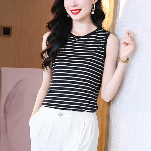 丁摩140克针织真丝背心2025夏季圆领条纹遮副乳上衣ALF3631 商品图6