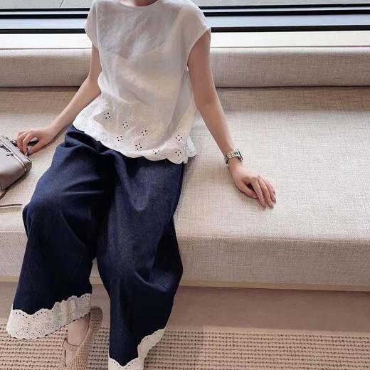 「K」洛诗琳60025气质蕾丝拼接牛仔裤2025夏季刺绣直筒裤10385 商品图2