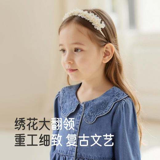 【商场同款】英氏女童连衣裙春秋长袖时尚女童牛仔裙纯棉女生裙子 商品图2