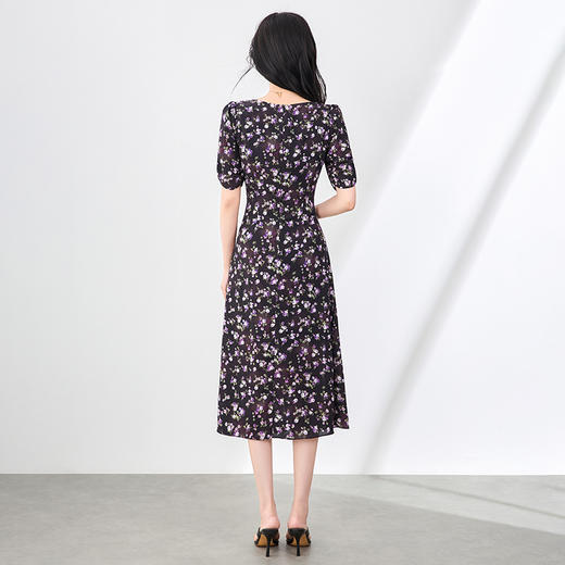 「高货wl」全新升级【铂金会员293/天猫399/差价106】(11937)洛诗琳法式气质印花连衣裙2025夏季收褶开叉收腰优雅裙子 商品图2