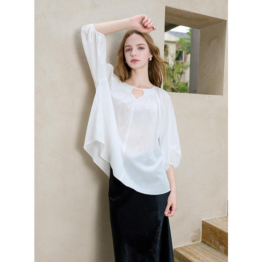 【莱赛尔】三彩2025秋季新款棉麻衬衣七分袖宽松上衣小衫简约S 商品图1