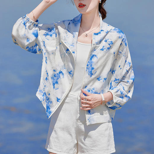 丁摩时尚连帽双绉真丝上衣女长袖新款轻薄款桑蚕丝防晒衣外套AL3011Z 商品图3