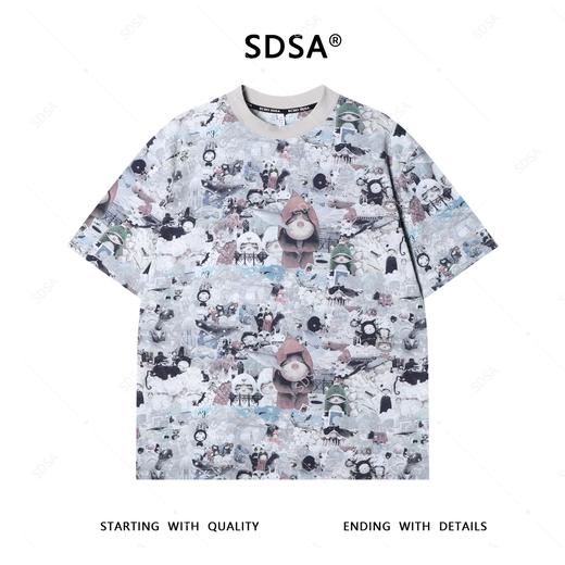 T4019夏季高级感新款男士美式撞色抽象图案短袖T恤宽松时尚圆领上衣 商品图1