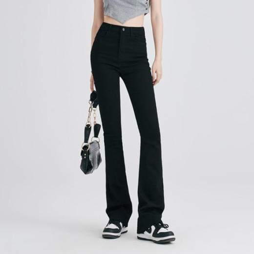 罗蒙女士复古休闲微喇牛仔长裤女夏季薄款高腰弹力拖地裤显瘦九分裤 商品图1