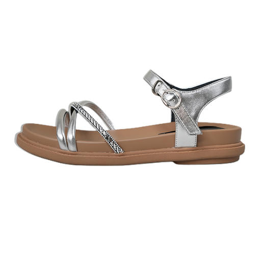 Safiya/索菲娅2025夏季露趾银色水钻外穿休闲百搭平底凉鞋SFD2115410 商品图1