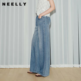 NEELLY纳俪商场同款夏季新款经典休闲直筒裤女百搭水洗个性长裤N25071H01150