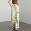 西遇白色工装裤女新款松紧腰美式酷飒风高腰直筒休闲裤D0050454 商品缩略图0