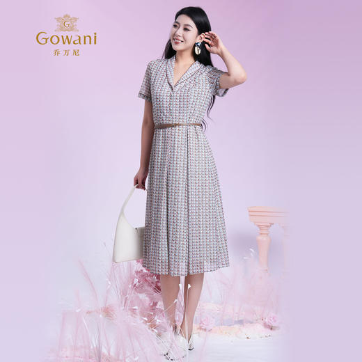 乔万尼2025夏季新款撞色艺术印花都市风通勤收腰连衣裙ED2E538 商品图3