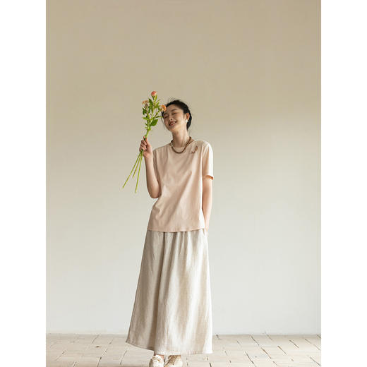 牧衣游原创手工刺绣32支纯棉T恤女夏简约圆领文艺百搭短袖 三千界 商品图2