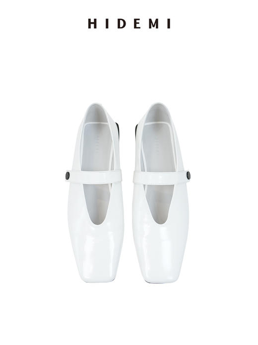 HIDEMI 极简方头进口小牛皮搭襻式玛丽珍平底鞋 黑色/白色 商品图10