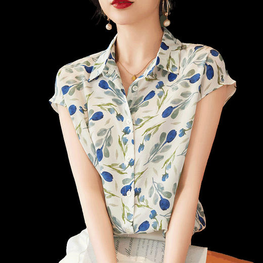 丁摩法式优雅真丝衬衫短袖印花气质桑蚕丝上衣小衫AL818 商品图4