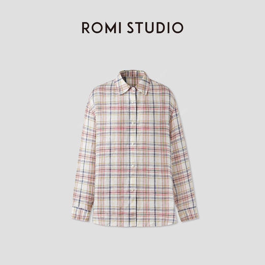 ROMI STUDIO 100%色织亚麻轻柔宽松复古格纹衬衣 RWCRS94201 商品图0