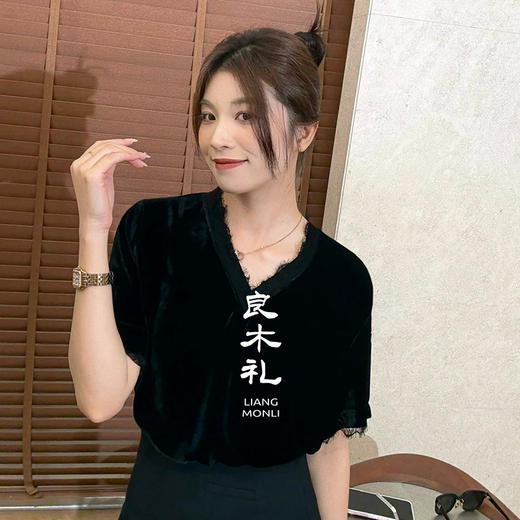 【预售7天】良木礼蕾丝丝绒短袖（6010） 商品图1