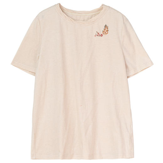 牧衣游原创手工刺绣32支纯棉T恤女夏简约圆领文艺百搭短袖 三千界 商品图4