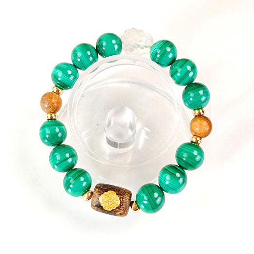 MELI&MOLI|白水晶点缀孔雀石圆珠麒麟沉香珠手串-五行之木 商品图2