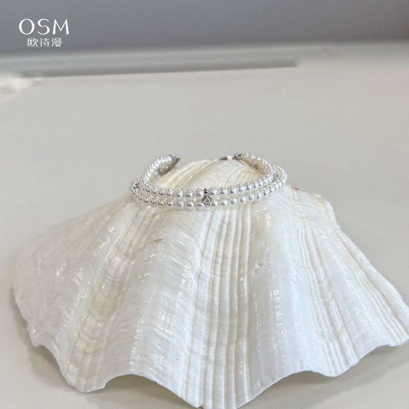 欧诗漫淡水米珠双排手链双层珍珠