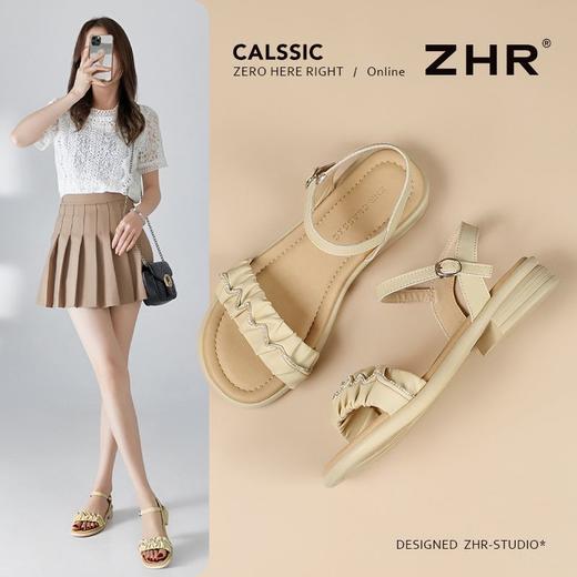 ZHR粗跟凉鞋女2025新款夏季外穿真皮软底上班不累脚水钻凉拖鞋 商品图1