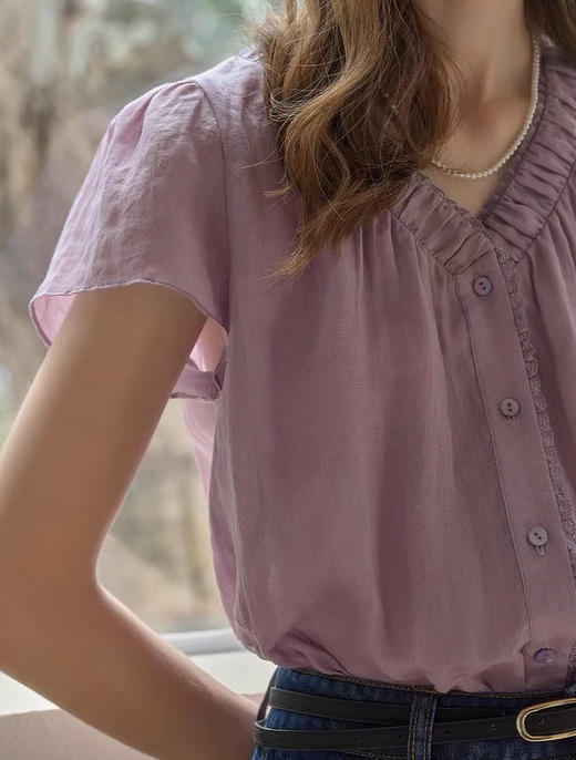 ✨“优雅氛围感”淡牵牛紫苎麻上衣💜定织定染色｜100%苎麻是舒适有筋骨的天然优质面料 商品图3