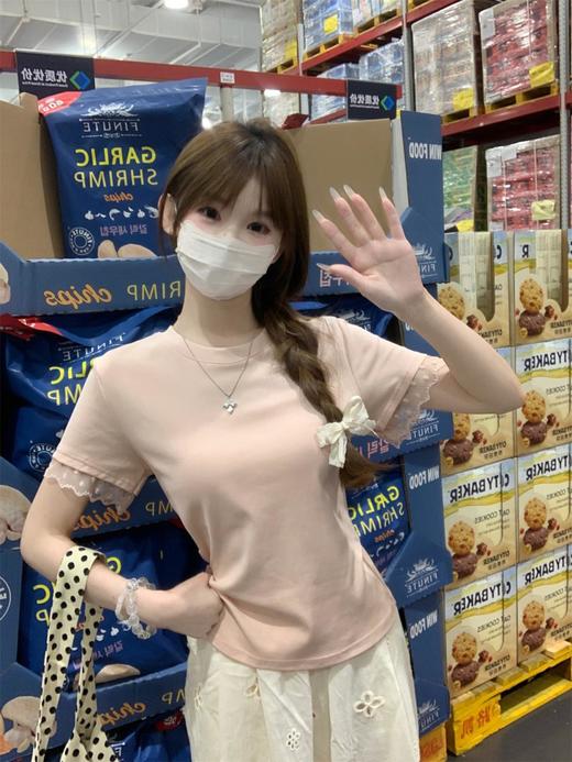 <曾小咸推荐>  蕾丝袖边拼接纯棉短袖T 日常109/件 活动价79.99/件！！ 商品图1