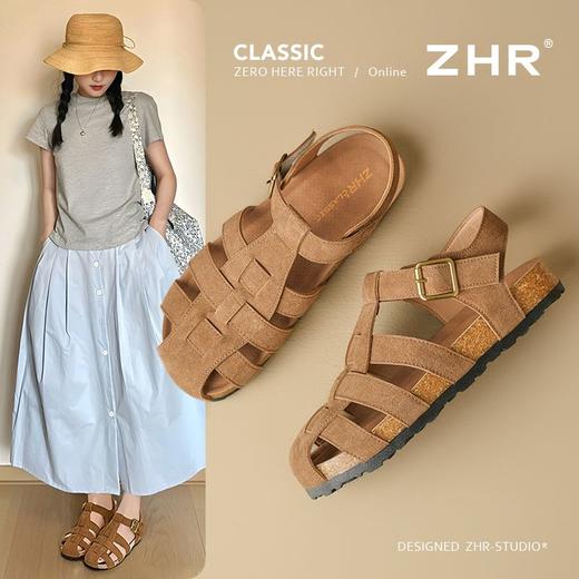 ZHR则则平底镂空透气罗马凉鞋女夏季新款复古外出凉拖编织猪笼鞋 商品图2