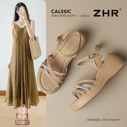 ZHR时尚水钻坡跟凉鞋2025新款夏季洋气ins高级爆款增高厚底凉鞋女 商品图1