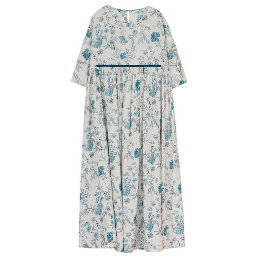 牧衣游原创 印花纯棉连衣裙女夏日轻薄宽松文艺碎花长裙 汀花雨细 商品图4