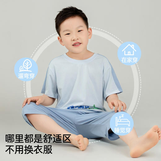 【商场同款】熳洁儿 男童短袖中裤家居服超柔软棉莫套装卡通撞色25203601 商品图3