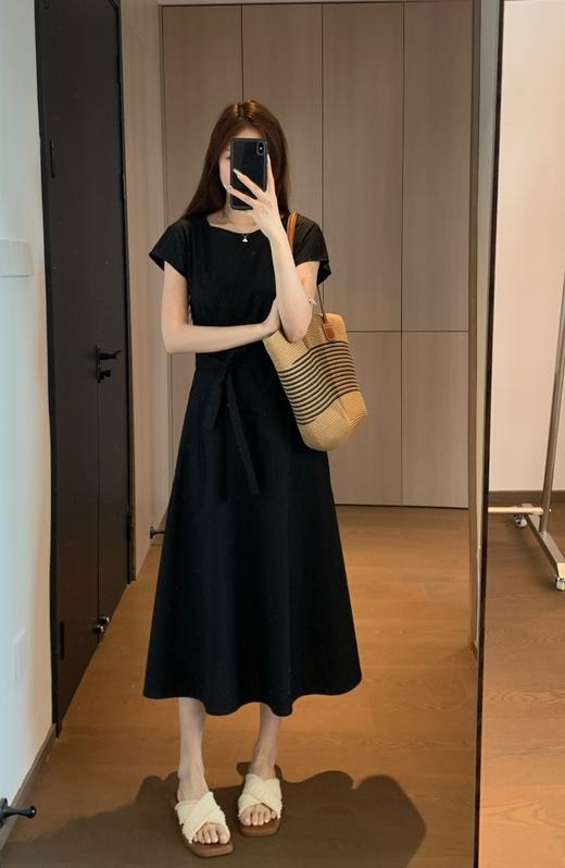 LP同款立体剪裁高支高密100棉府绸小飞袖净版OL通勤连衣裙 商品图8