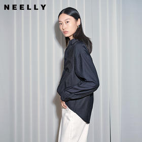 NEELLY纳俪商场同款夏新款气质蕾丝设计感长袖衬衫女休闲V领衬衣N25071B01012