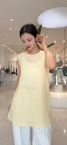 588850全亚麻均码阔版马甲背心，舒适透气百搭，侧开叉不紧绷，长度可遮臀遮腹