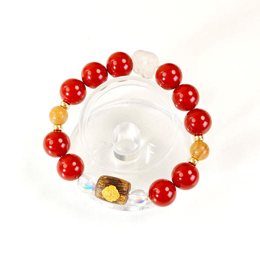 MELI&MOLI|白水晶点缀红图石圆珠麒麟沉香珠手串-五行之火 商品图1