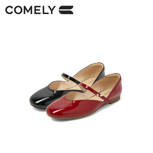 康莉KYQ5A539牛漆皮低跟玛丽珍鞋秋新款时尚赫本风甜酷浅口单鞋 商品图1