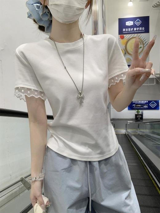<曾小咸推荐>  蕾丝袖边拼接纯棉短袖T 日常109/件 活动价79.99/件！！ 商品图6