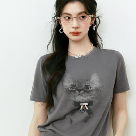 【商场同款】诗凡黎【萌宠系列】诗凡黎莱赛尔短袖针织衫2025夏猫咪小上衣3G4630881