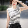 丁摩140克针织真丝背心2025夏季圆领条纹遮副乳上衣ALF3631 商品缩略图1