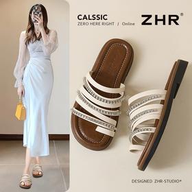 ZHR则则水钻平底夹趾拖鞋女鞋2025夏季新款时髦洋气舒适透气鞋子