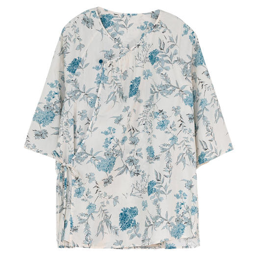 牧衣游原创 印花纯棉短外套夏新款轻薄斜襟系带新中式开衫 水清照 商品图4