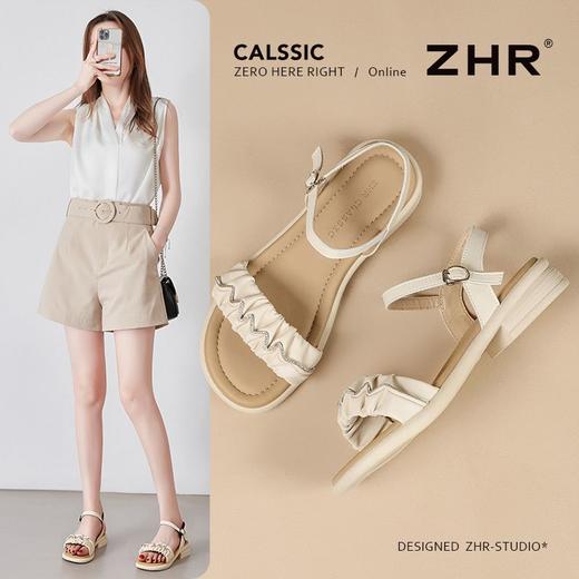 ZHR粗跟凉鞋女2025新款夏季外穿真皮软底上班不累脚水钻凉拖鞋 商品图0