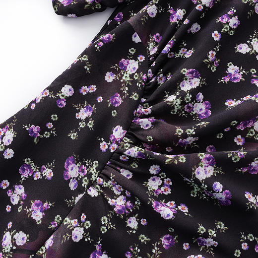 「高货wl」全新升级【铂金会员293/天猫399/差价106】(11937)洛诗琳法式气质印花连衣裙2025夏季收褶开叉收腰优雅裙子 商品图3