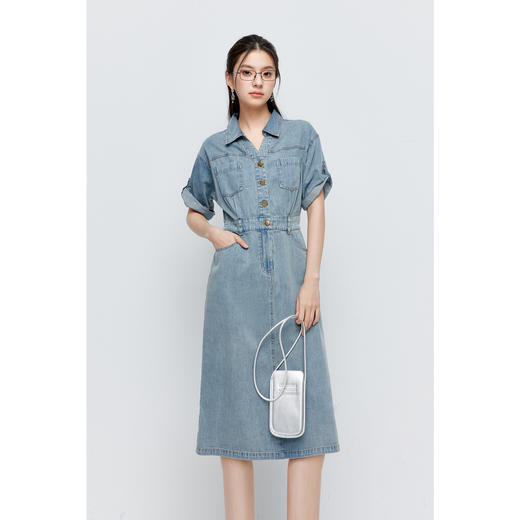 【商场同款】诗凡黎工装牛仔连衣裙2024夏新款中长裙女3F4291671 商品图0