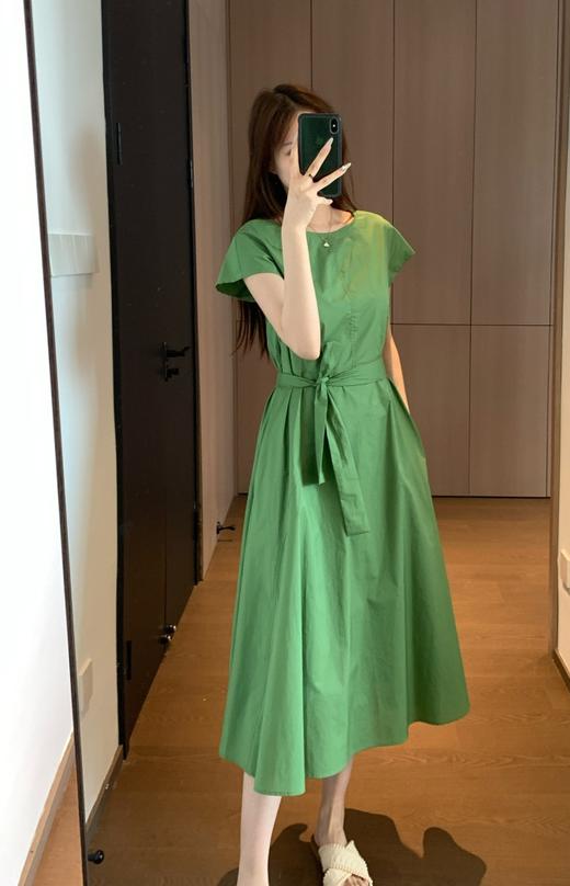 LP同款立体剪裁高支高密100棉府绸小飞袖净版OL通勤连衣裙 商品图3